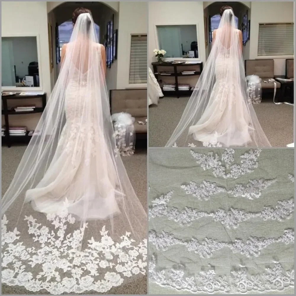 Veli da sposa Accessoire Mariage Velo De Novia Bordo in pizzo Uno strato Velo da sposa da donna Veli lunghi da sposa con pettine