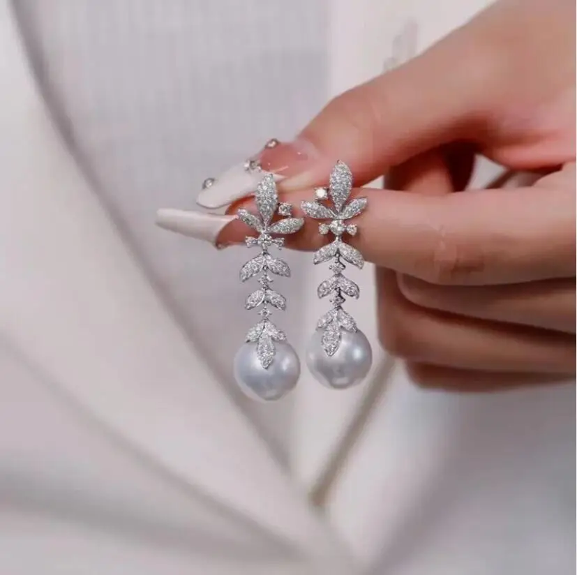 

Великолепные круглые висячие серьги с белым жемчугом Южного моря 8-9 мм 9-10 мм 925s