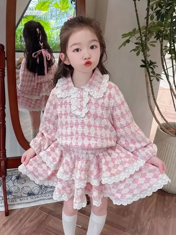 High Quality French Fashion Girl Small Fragrant Two Piece Set For Girls Jacket Coat + Skirt Suits Korean Sweet 2 Piece Sets