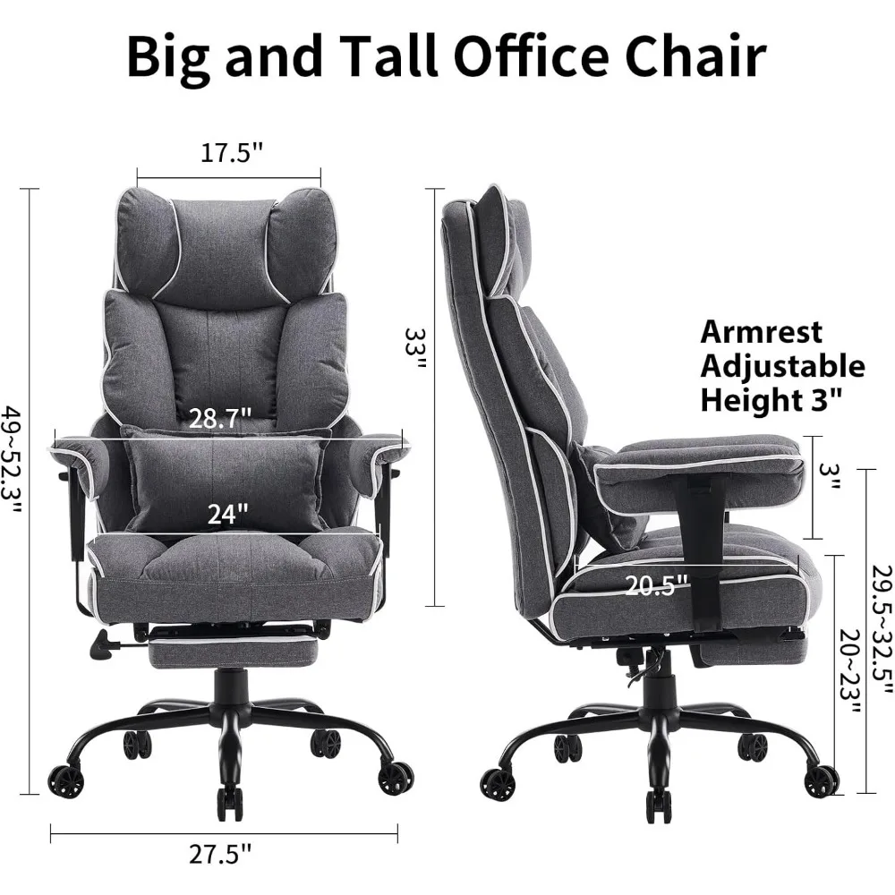 modern Fabric Office Chair, High Back Executive Office Chair with Foot Rest, Ergonomic Office Chair for Back Pain Relief