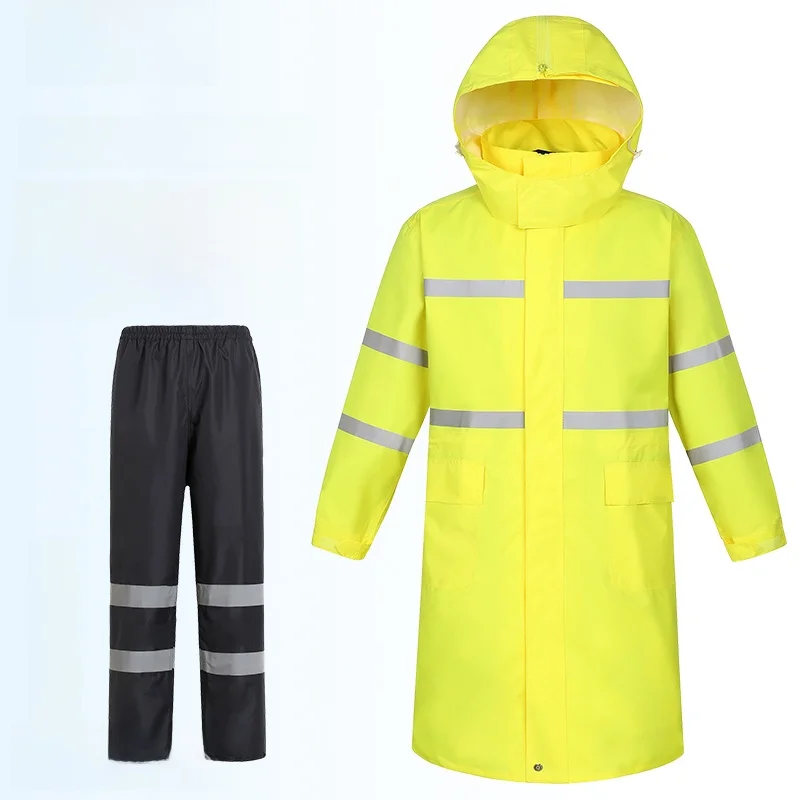 

Oxford Cloth Thickened Long Raincoat Unisex Fluorescent Yellow Green Work Safety Reflective Raincoat Zipper Printed Adult Rai...