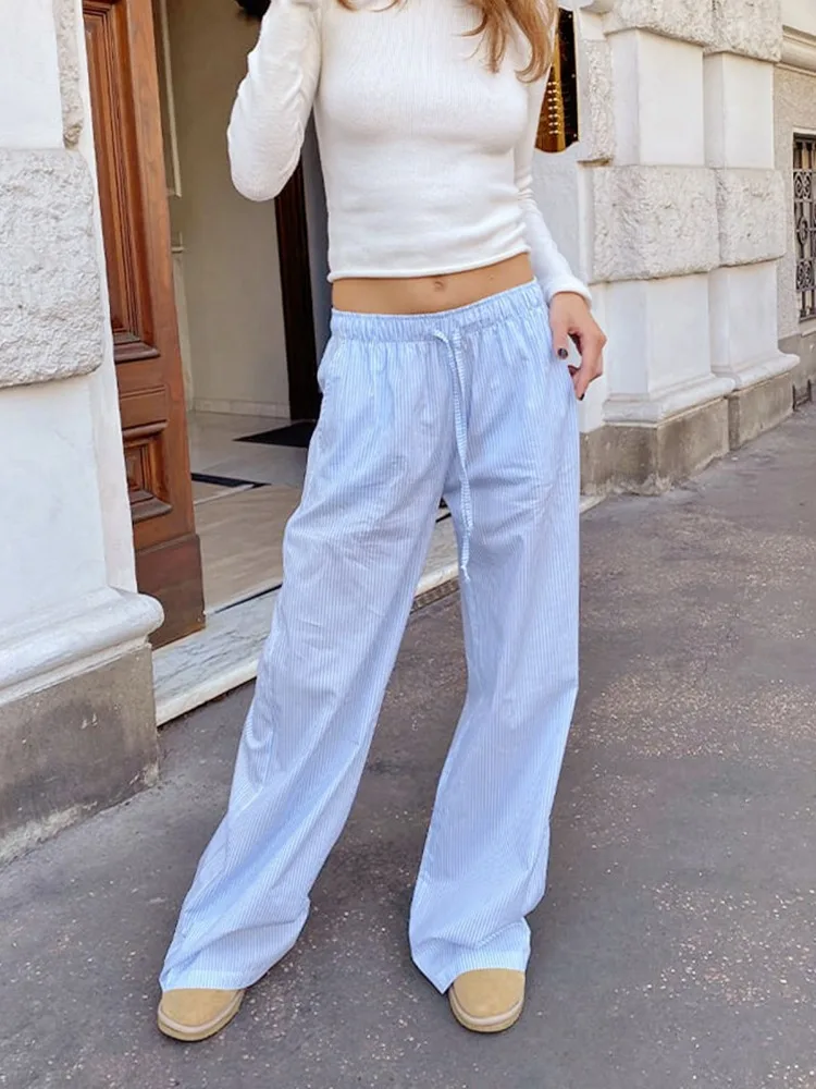 

HOUZHOU Y2k Vintage Baggy Striped Pants Woman Harajuku Japanese Style Korean Fashion Streetwear Gyaru Trousers Casual Summer