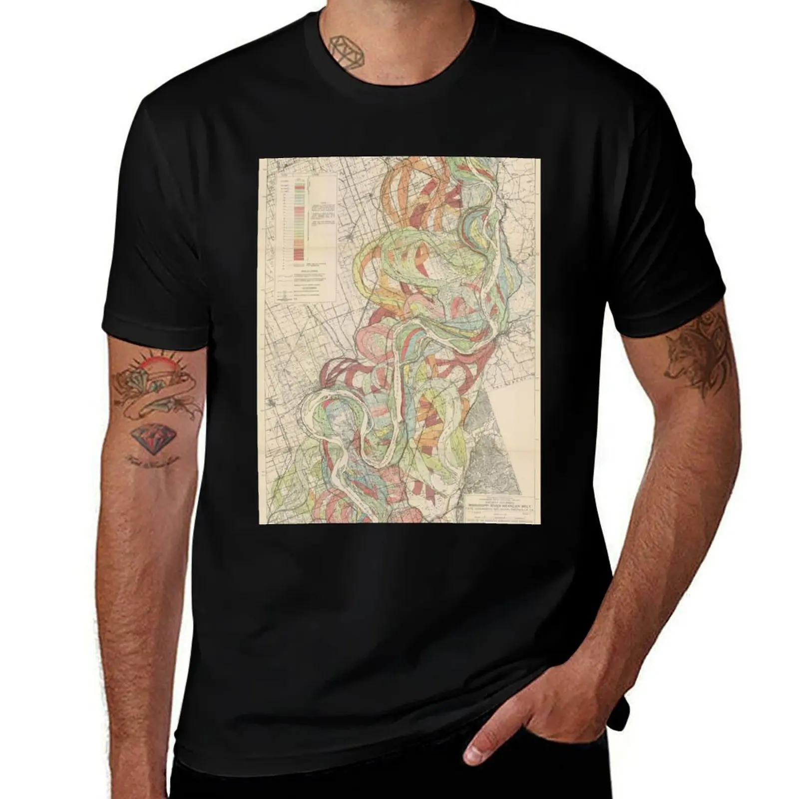 Harold Fisk, 1944 - Ancient Courses: Mississippi River Meander Belt, Plate 22 Sheet 2 T-Shirt Big Size Crew Neck T-Shirt