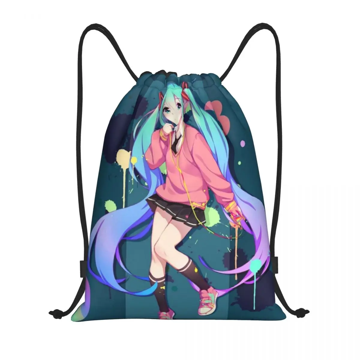 Hatsune Miku Draagbare Sporttas Dikker Trekkoord Riem Rijrugzak Gym Trekkoord Schoenen Tas Kleding Rugzakken