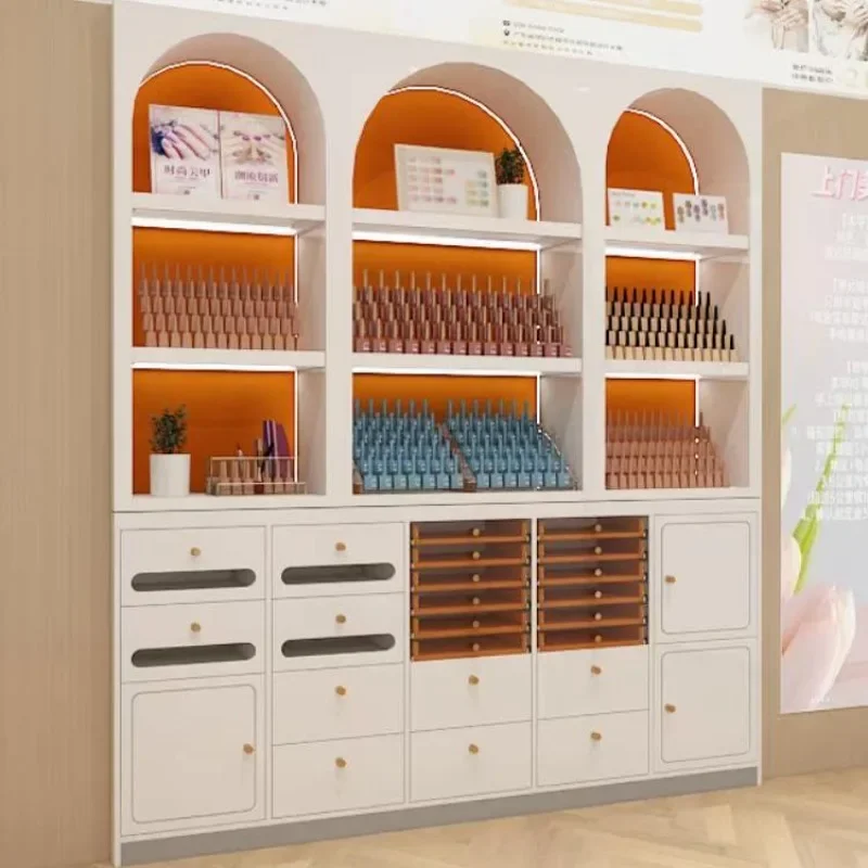 Cream-style press-on nail display cabinet, nail storage drawer-style beauty salon nail polish product display rack, special for