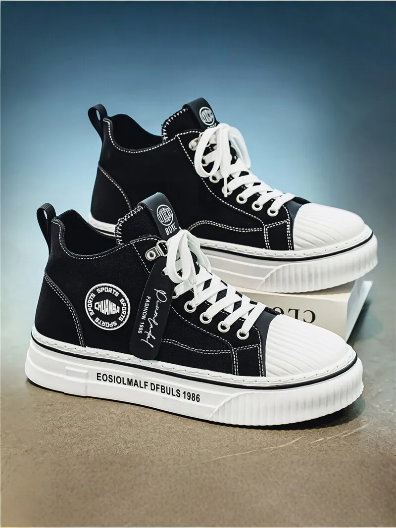 Black High Top Canvas Shoes for Men Sporty Casual Youthful Heightening Versatile Autumn 2026 New Style Wear Resistant Rubber ...