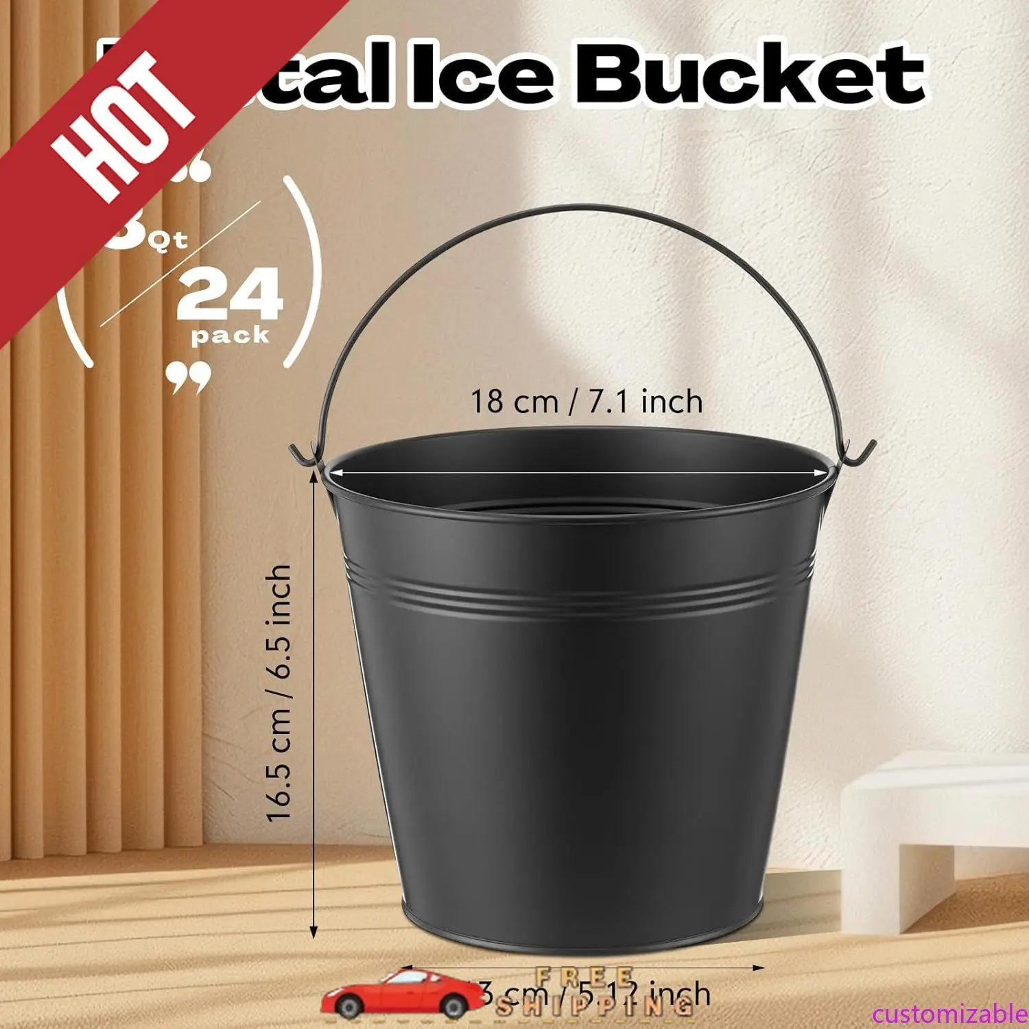 

Customizable 24 Pcs Metal Beer Bucket Bulk Ice Bucket Ice Pails with Handle Champagne Soda Party Beverage Chiller for Summer Pic