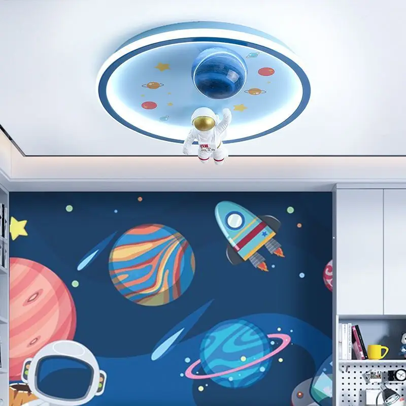 Modern Led Chandelier Ceiling Light For Children's room Boy Bedroom Nursery Kids Baby Blue Cartoon Planet Astronaut Ceiling Lamp