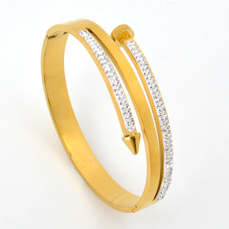 Sunny Jewelry Bracelet Stainless Steel Gold Color Zircon Bangle Belt Lock Numerals Geometry Hand Jewellery Party Festival Gift