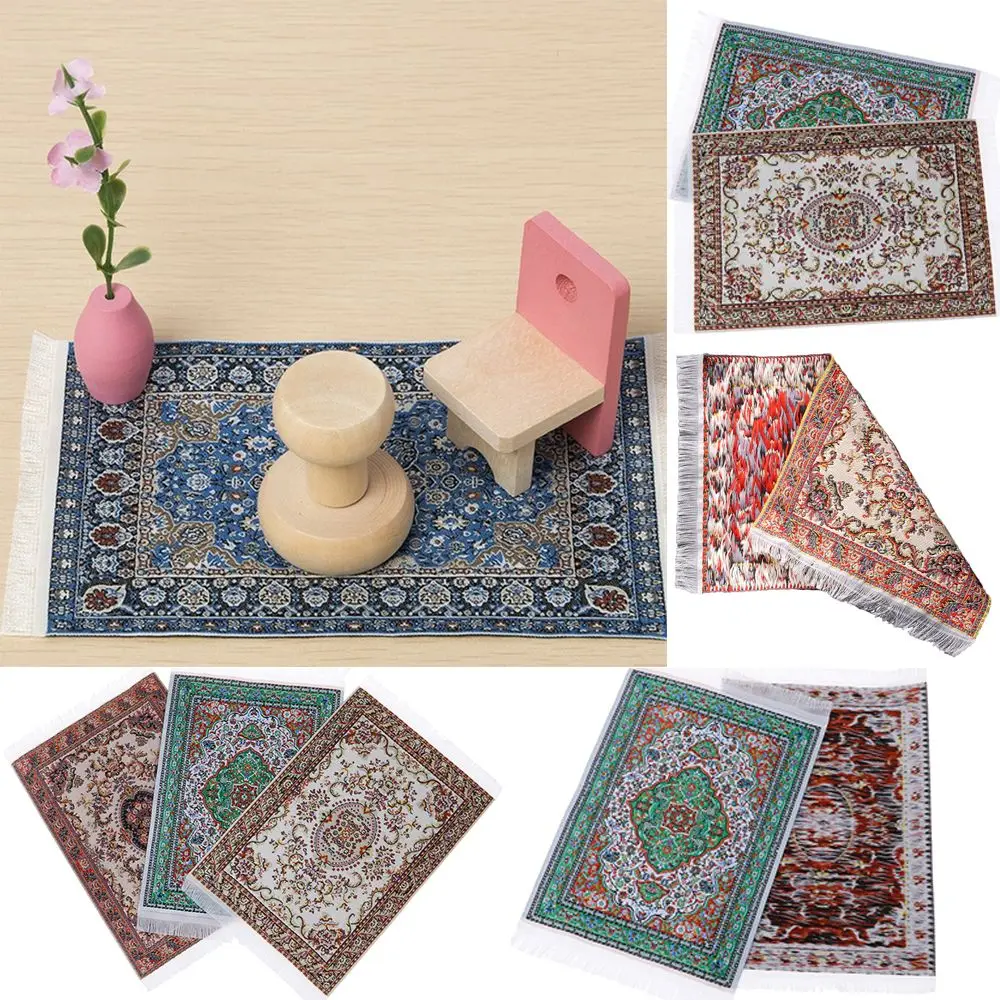 Alfombra tejida en miniatura de estilo turco, revestimientos de suelo para casa de juegos, alfombra para casa de muñecas, accesorios para muñecas a escala 1:12