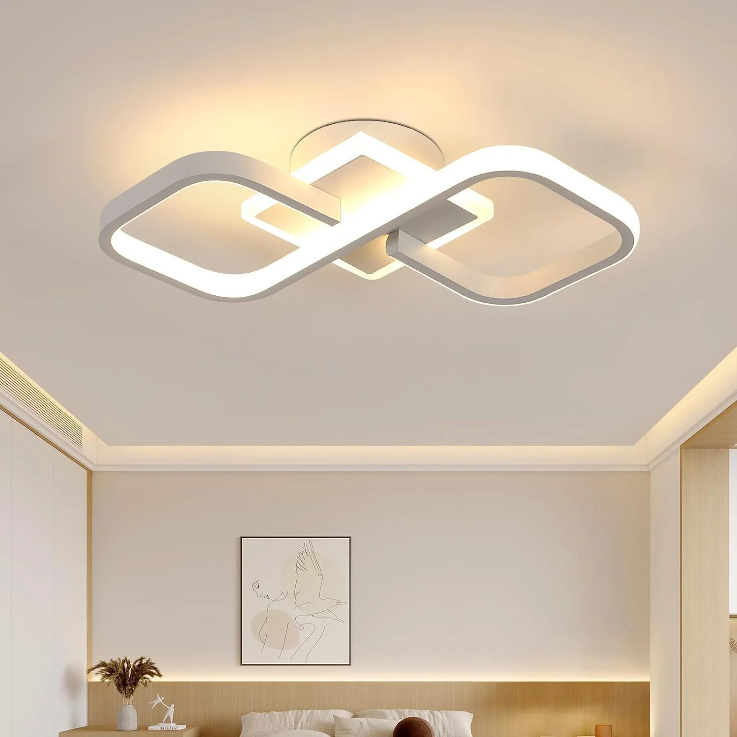 Plafonnier LED blanc 36W 4000LM, plafonnier carré en acrylique blanc chaud 3000K LED intérieur pour chambre salon, couloir