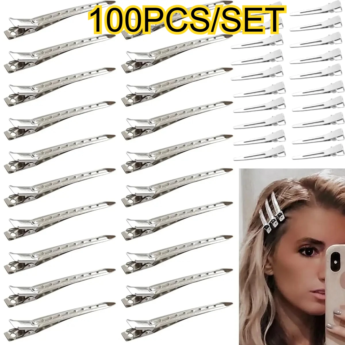100PCS Professional Ladies Salon Fixed hair No Bend hair Pin Curl Metal Billed Hairclip for Salon style & Wig Styling Tool