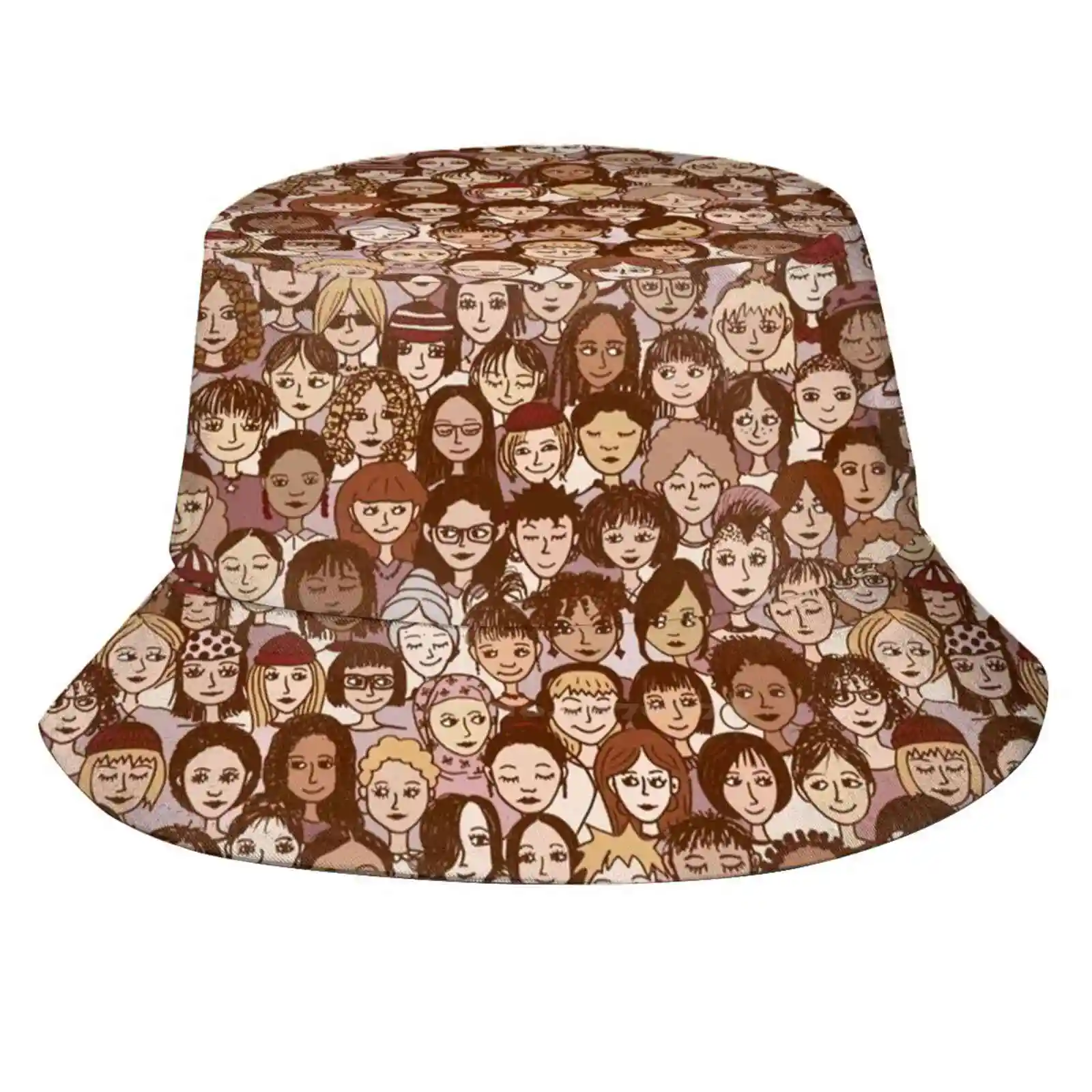 Little Women Pattern Design Printed Travel Bucket Hats Women Girls Pink Colorful People Smiling Group Sisters Friendship