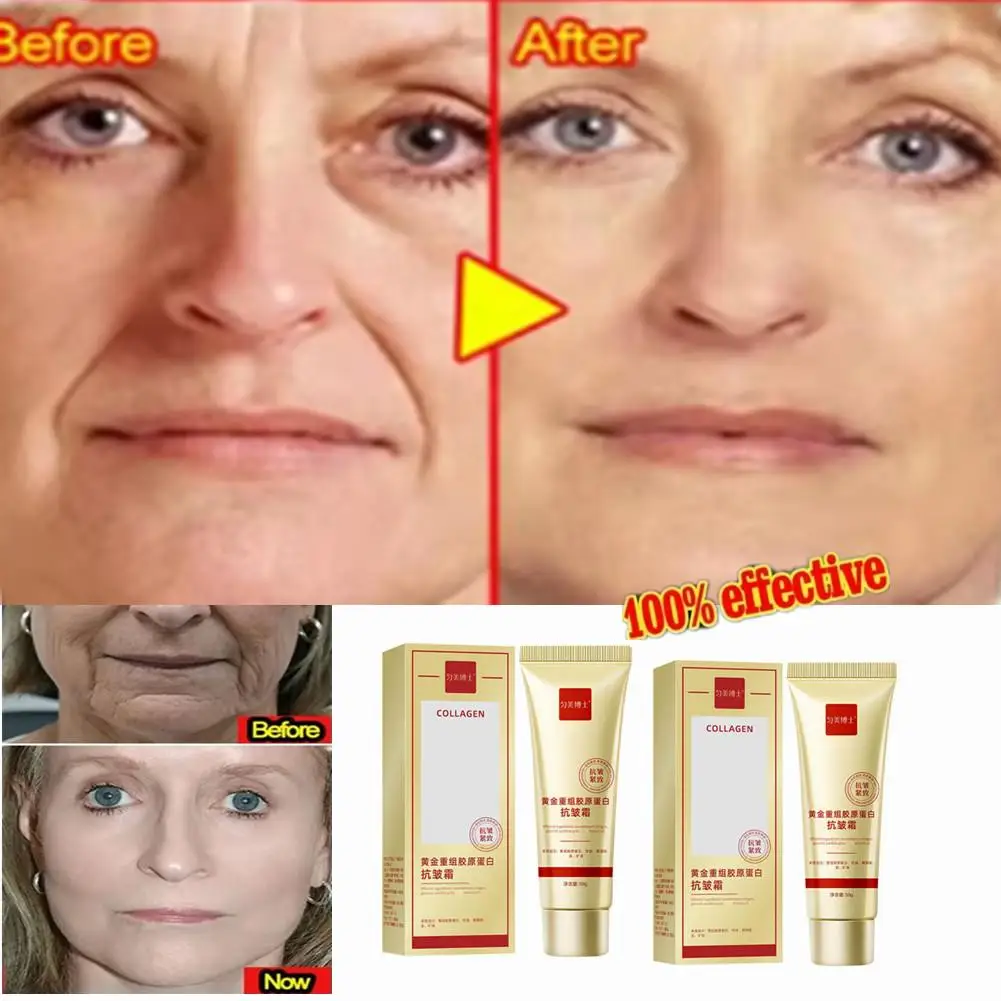 2 pezzi di crema antirughe al collagene ricombinante dorato idrata e riduce le linee sottili ammorbidisce la pelle crema per il viso