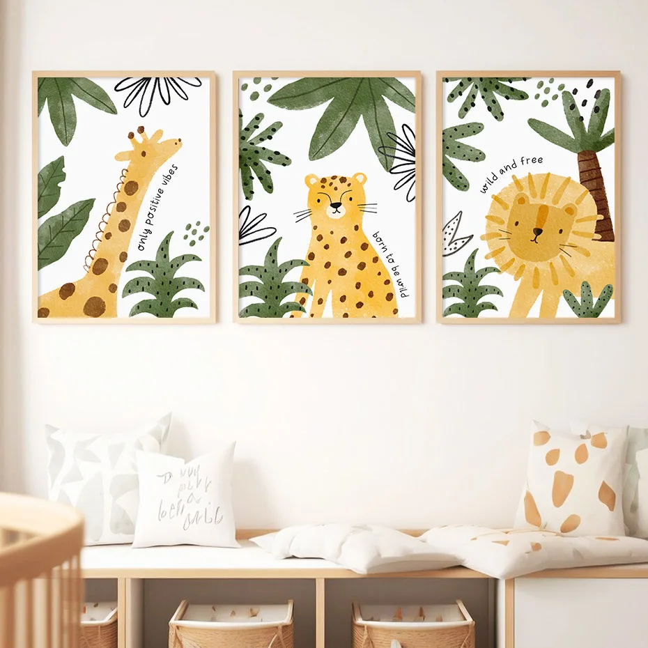 

Africa Jungle Animal Lion Giraffe Nursery Art Prints Nordic Poster Canvas Painting Wall Pictures Baby Kids Room Decor