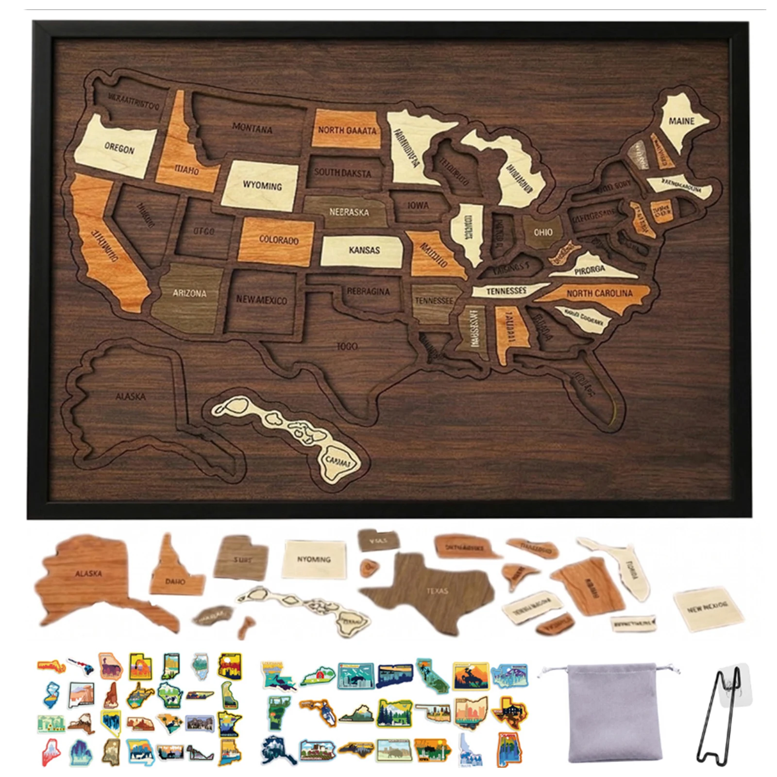 Cork Board USA Travel Map with with Elements Sticker & Pins, 12 X 10Inch, Map of United States, Perfect for Couples and Families