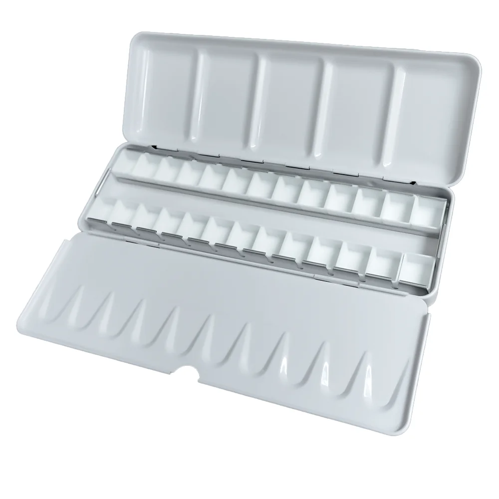 لوحة ألوان مائية فارغة، علبة ألوان مائية معدنية مع علبة طلاء نصف مقالي 14/26/52 مع صندوق طلاء بغطاء للسفر