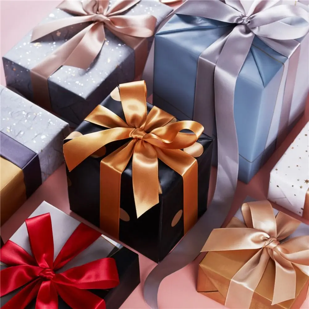 22Meters Dark Colors 4cm Shiny Silk Ribbons Solid Crafts Bow DIY Gift Wrap Polyester Gift Wrapping Ribbons