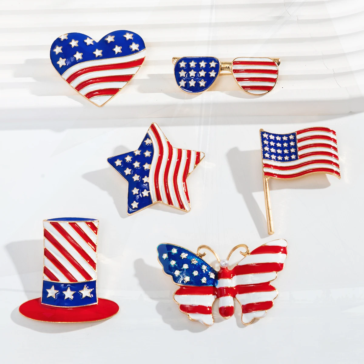 alloy drop oil heart five pointed butterfly American flag Pins collar accessory American Independence Day Pin