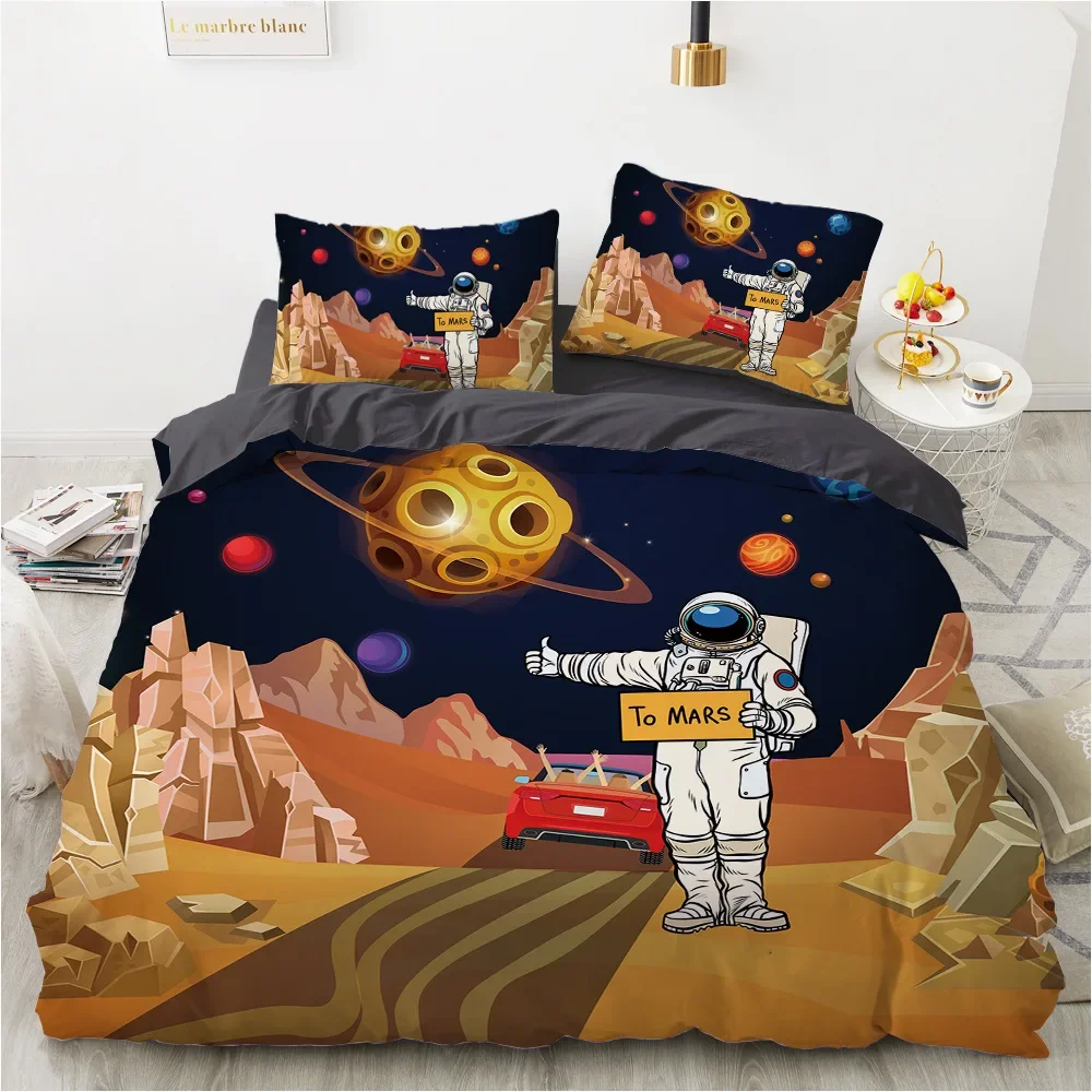 Space Astronaut Duvet Cover Set for Boys Girls Kids King Queen Cartoon Bedding Set Galaxy Planet 2/3pcs Polyester Quilt Cover