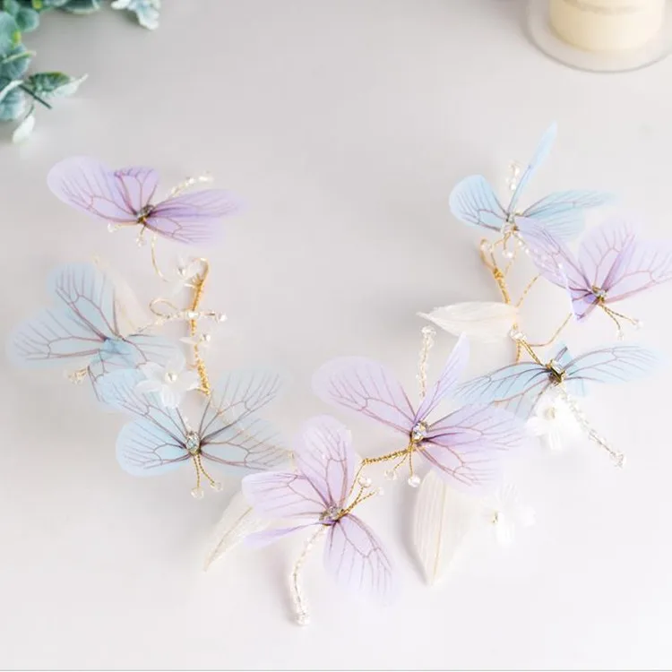 Party Hair Accessories Girl Flower Wreath Crown Bride Bridesmaid Hairband Headdress White butterfly Dragonfly Floral Headband