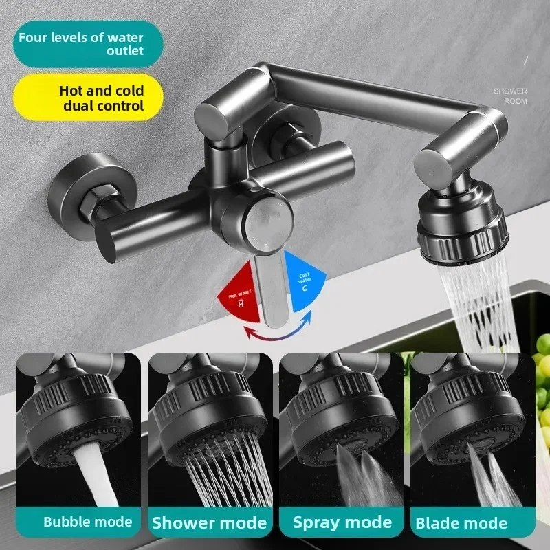 

Stainless Steel Wall Mounted Kitchen Faucet Bathroom Kitchen Sink Washbasins Cold Hot Water Mixer Tap 360 Degree
