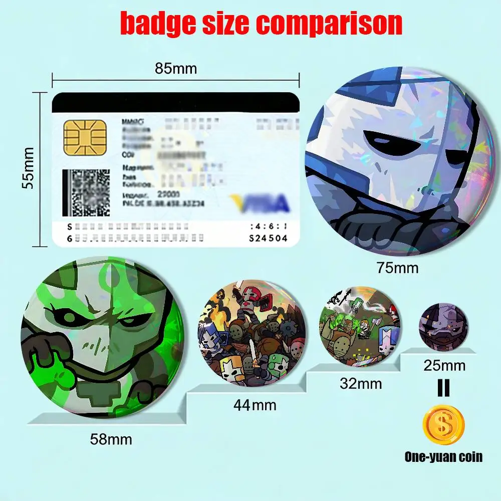 Ranged Melee Magic Castle Crashers 58mm 44mm Round Pins Creativity Printed Pictures Text Metal Lapel Badges Brooches Jewelry