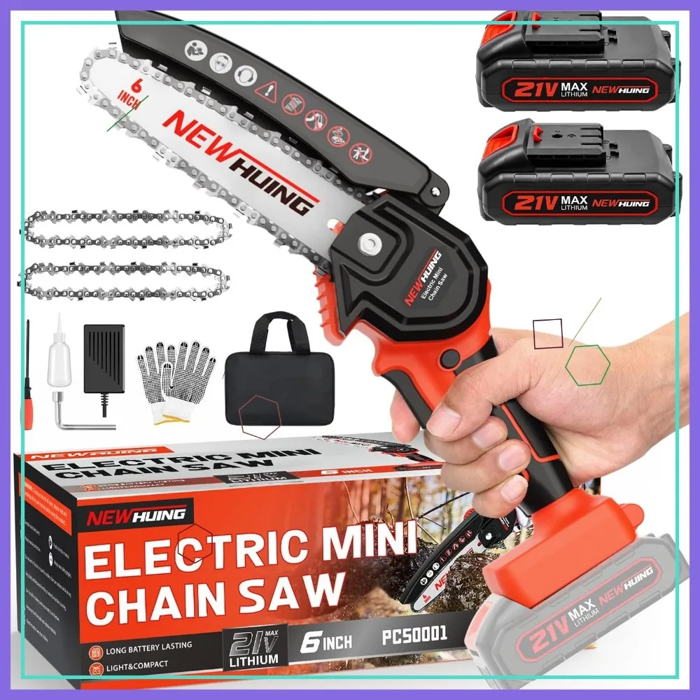 

6-дюймовый комплект аккумуляторной электрической бензопилы, аккумуляторная батарея 21 В, портативная портативная одноручная пила для обрезки деревьев и резки дерева