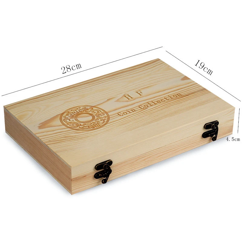 F-T Wooden Coins Display Storage Box Case+100 Grids Round Slab For Certified Coin Handcrafted With Premium Pine Wood Durable And