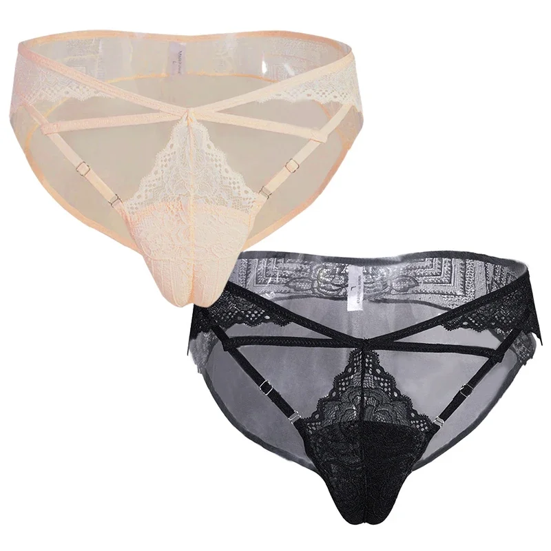 Men's Sissy Lace Back Contour Pouch Underwear Lingerie Crossdressing Hiding Gaff Panties Hollow Out T Back Underpants