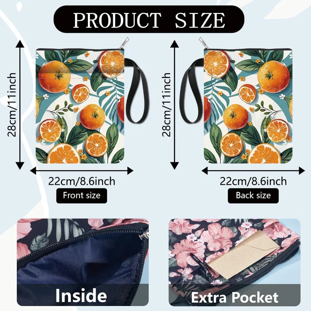 Orange Book Covers Fruit Book Protector Book Sleeve for Paperbacks Washable Fabric Cloth Book Cover with Zipper and Extra
