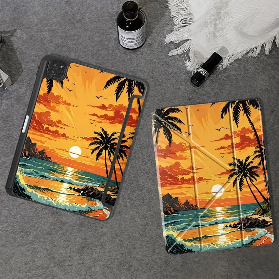 Tablet Case For iPad Pro 11th 10th 9th 8th 7th 12.9inch Mini 6 7 Air 4 5 M3 M2 1 2 M4 11inch Pro 2025 Holder Cover Retro Beach