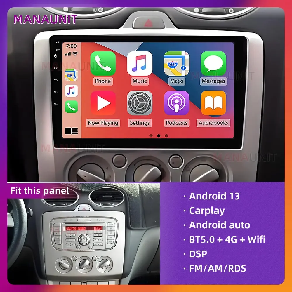 Car Player For Ford Focus 2005 to 2014 M/AC Multimedia,Carplay,Android Auto,Radio,Navigation,GPS,Stereo,Head Unit,Smart Voice