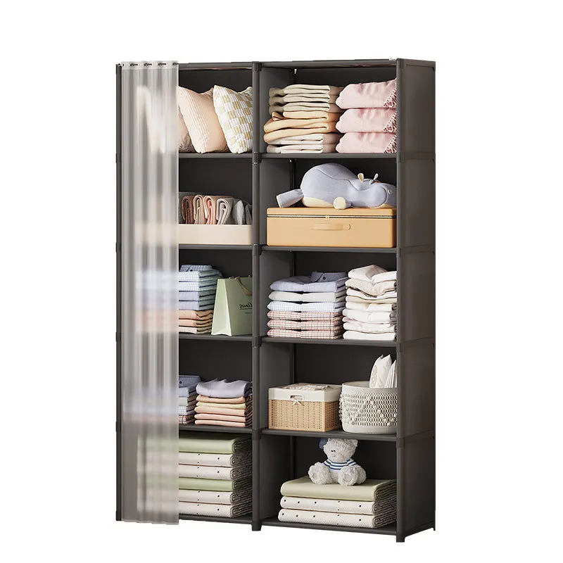 6 Layers Dustproof Simple Wardrobe Bedroom Clothes Closet Storage Organizer Double Row High Capacity Partition Bookshelf Cabinet
