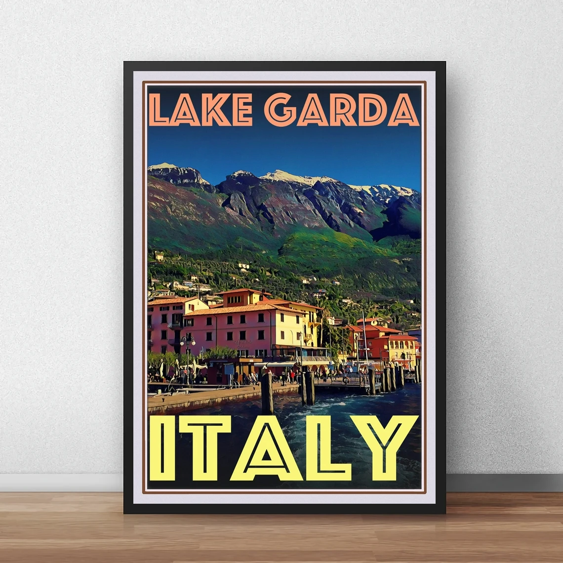 Lake Garda Italy Retro Vintage Style Travel Poster HD Printable Canvas Art Print Home Decor Wall Painting ( No Frame )