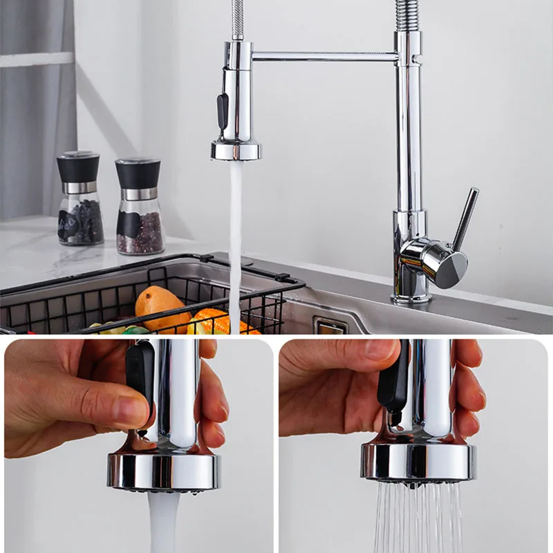 Kitchen Faucet Deck Mounted Mixer Tap One Handle Spring Hot and Cold Water Tap Deck Mounted Bathroom Chrome Kitchen Crane