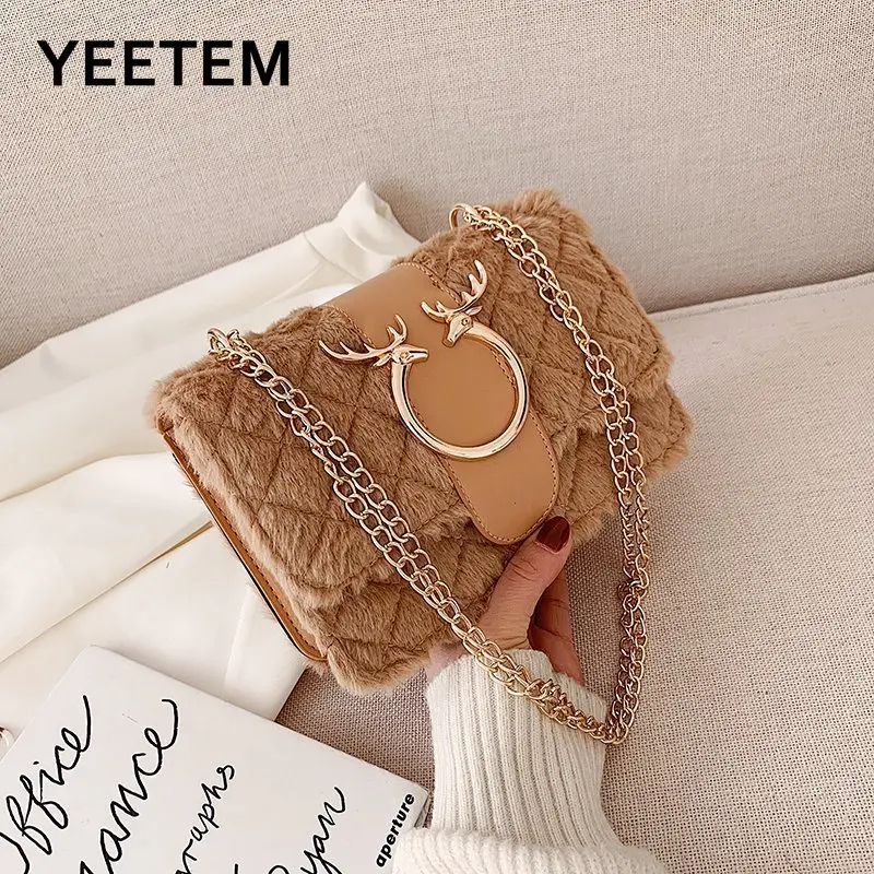 Winter Plush Chain Bag Women New Female Fashion Lambswool Plush Shoulder Messenger Handbags for Women Designer Luxury