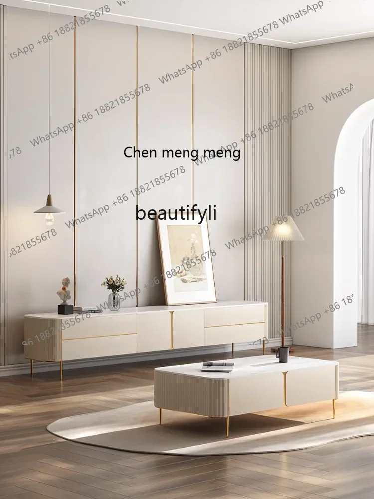 G153 Light Luxury TV Cabinet Unit Post-Modern Imported Stone Plate Modern Minimalist Italian Tea Table Set with Drawer furniture