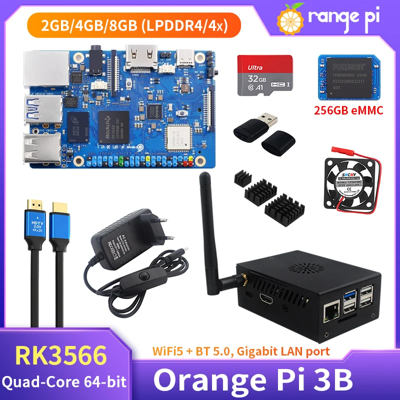 Orange Pi 3B 8GB 4GB 2GB Ram RK3566  Quad-Core 64-bit WiFi+BLE Gigabit SBC 4K Video Optional eMMC Module Single Board Computer