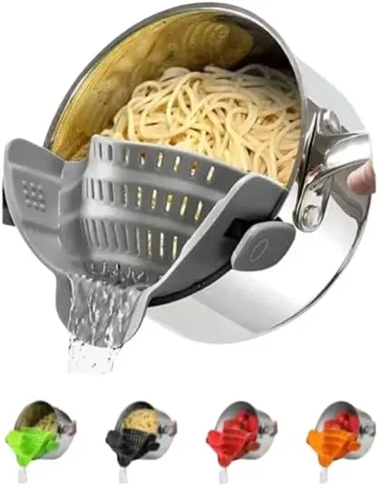 Kitchen Gizmo Snap N' Strain - Silicone Pasta Strainer Clip-On for Pots and Pans - Heat Resistant Colander for Vegetables and No