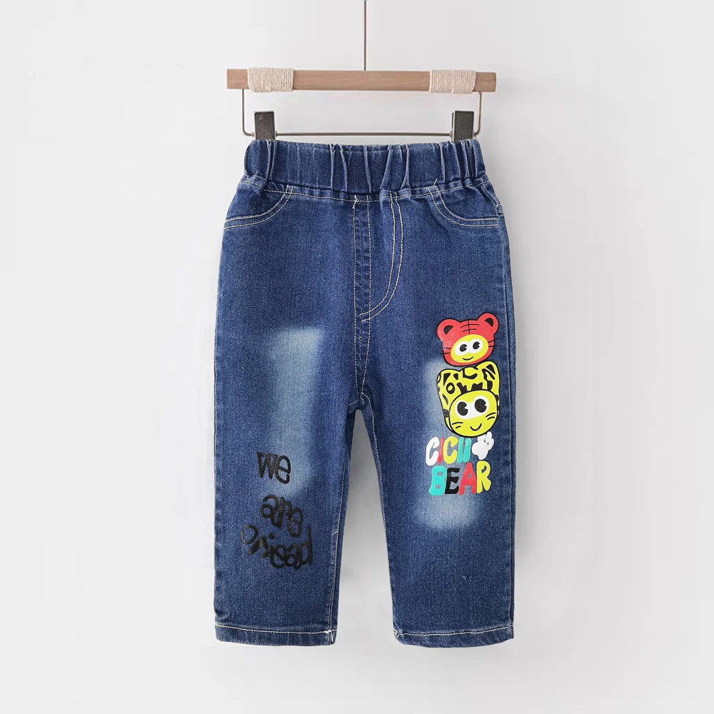 

Джинсы IENENS для маленьких мальчиков, прямые повседневные брюки, джинсовые брюки с мультяшным принтом для детей 1-4 лет, весенне-осенняя детская одежда