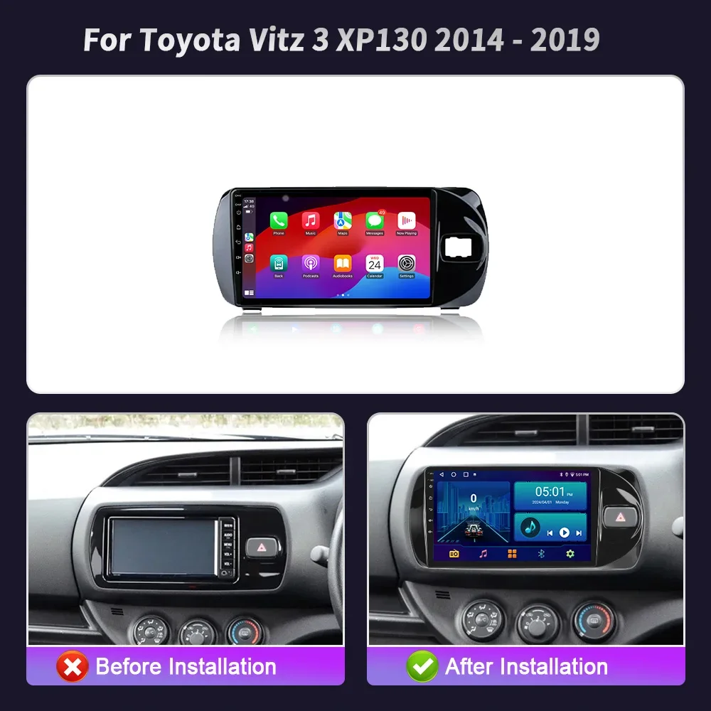 Android 14 Per Toyota Vitz 3 XP130 2014-2019 Senza Fili Bluetooth Carplay Stereo Schermo Autoradio Multimediale di Navigazione WIFI