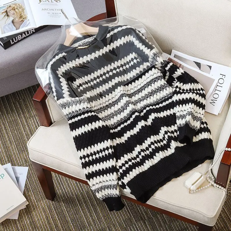 

Women Vintage Striped Sweaters Autumn Long Sleeve Oversize Knit Sweater Hip Hop Ulzzang BF Unisex Couples Winter Pullovers Tops