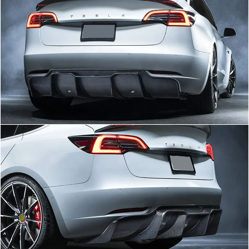 2014+ V-style Model 3 Forging lines carbon fiber rear bumper lip spoiler diffuser body kits For tesla