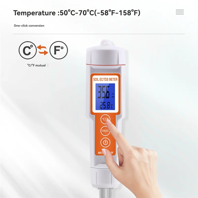 Medidor EC TDS de suelo A88X 3 en 1, Detector de suelo, probador Digital de temperatura del suelo, Monitor de temperatura del suelo, probador de conductividad