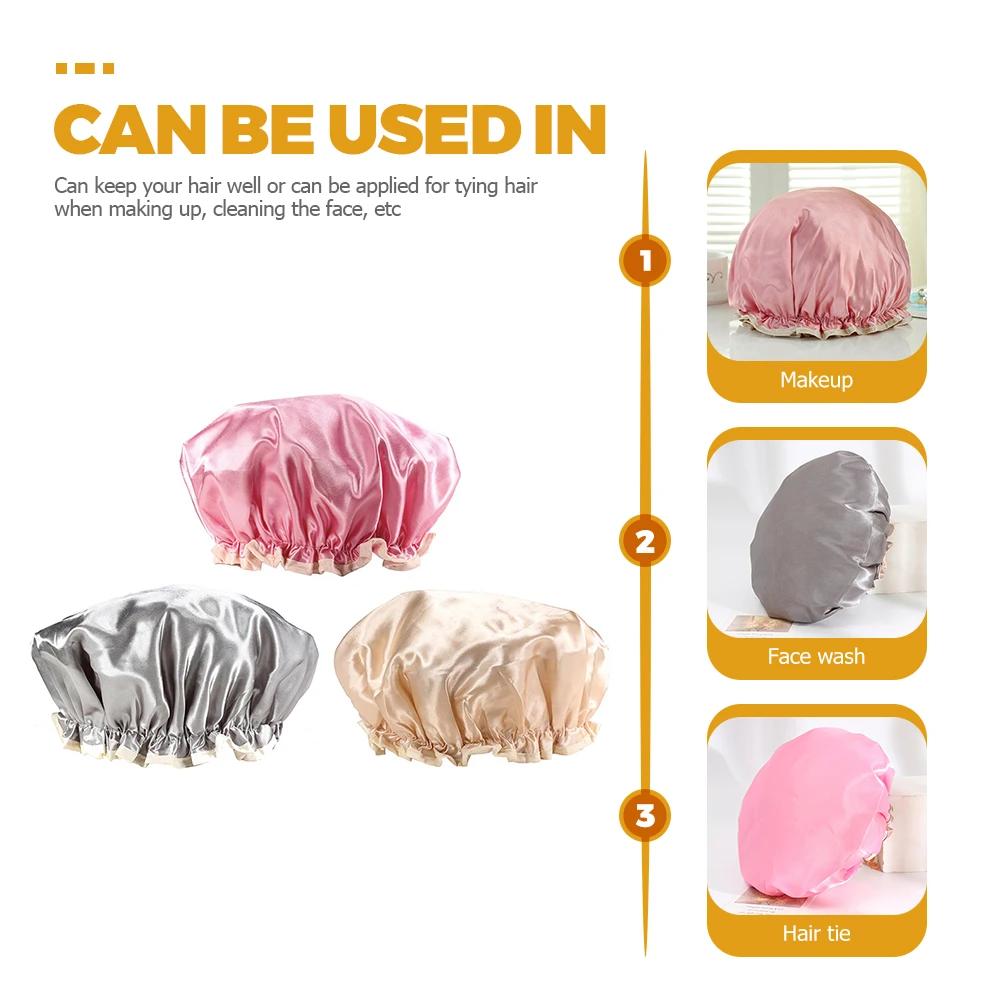 

Reusable 1PCS Waterproof Dust Proof Shower Cap for Women Satin Bathing Hat Elastic Foldable Travel Size Zipper Closure Hair