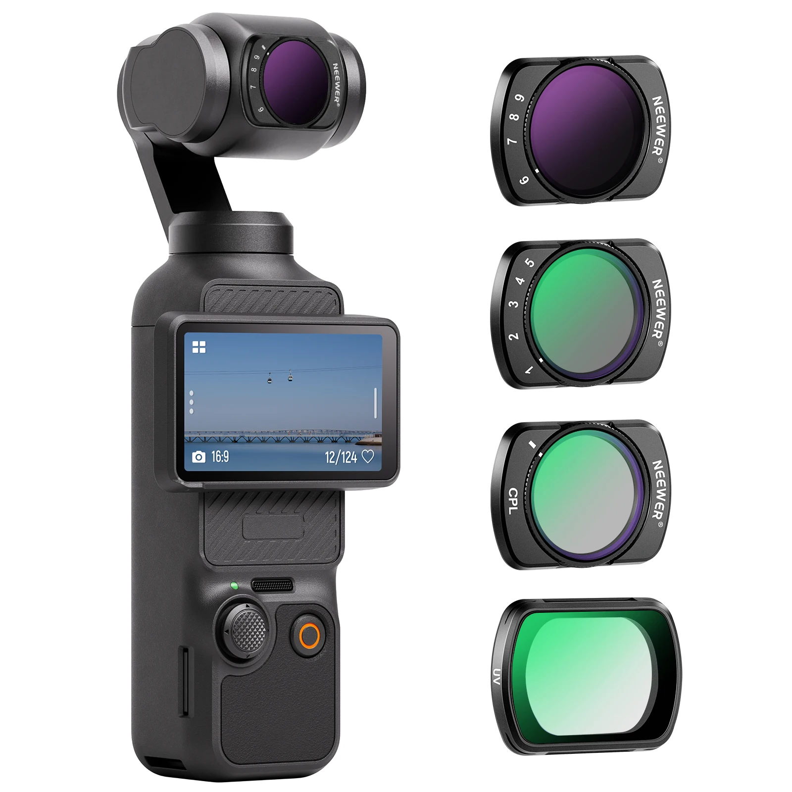 NEEWER Magnetische ND & CPL & Effectfilterset voor DJI OSMO Pocket 3, 14-pack CPL ND8/16/32/64/128/256/1000 ND8/PL ND16/PL ND32/PL