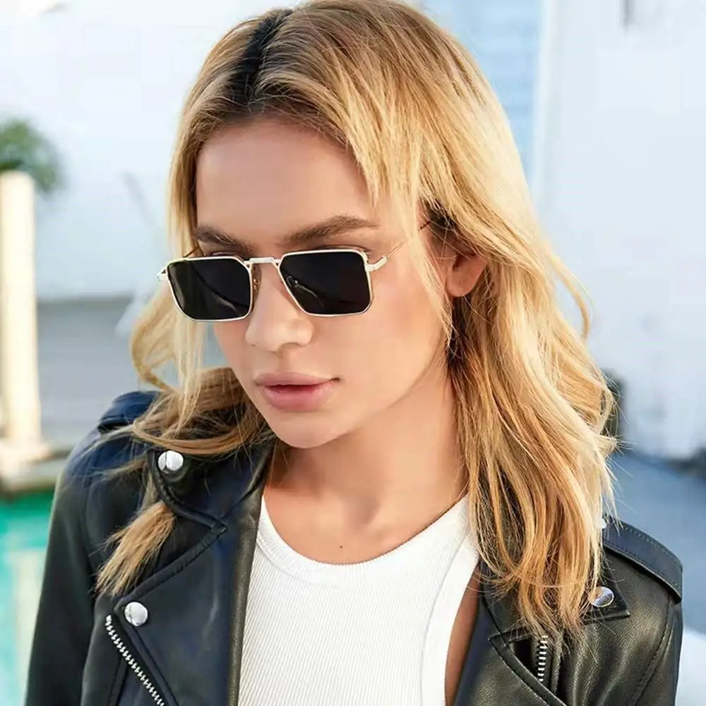 Fashion UV400 Protection Rectangle Sunglasses Metal Frame Travel Shades Candy Color Punk Sun Glasses for Women & Men