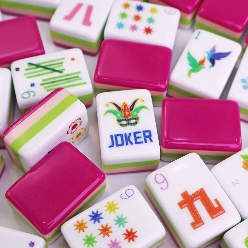 Hand-painted Luxury Modern American Mahjong Tile Set Petal Pink Acrylic 160-Tile Eco-Friendly Durable 4-Player Entertainment