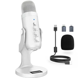 Haomuren Professional White USB Condenser Microphone Studio Recording Mic for PC Computer Phone Gaming Streaming Podcast Youtube